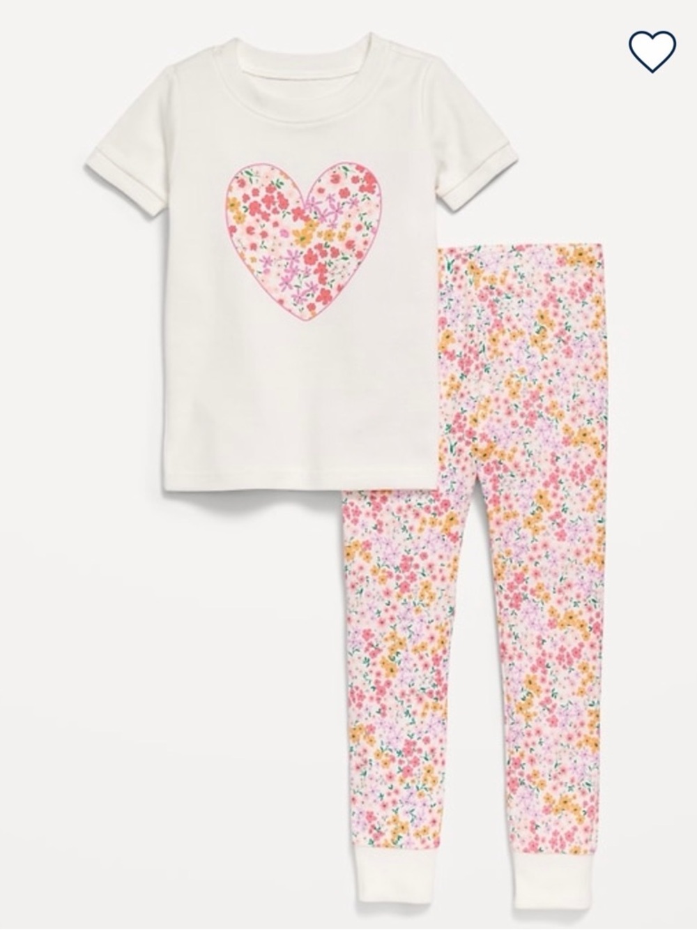 Old Navy Snug-Fit Graphic Pajama Set for Baby, 6-12M, Pink Heart Floral, NWT